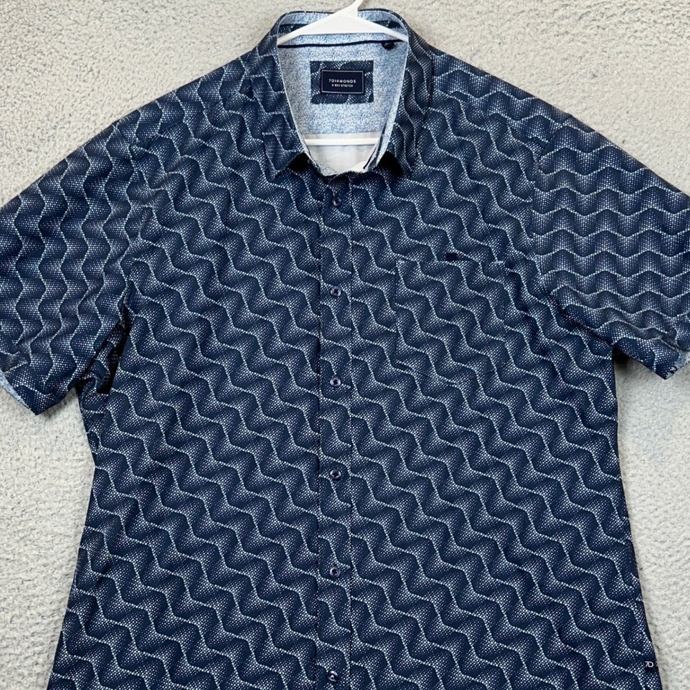 7 Diamonds Shirt Mens XL Gold Coast Blue Geometric 4-Way Stretch Button Up EUC